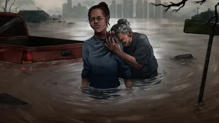 According to a Rice University survey, 50% of Houston-area residents have wrestled with powerful or severe emotional distress since Hurricane Harvey battered the region in 2017. Credit: Illustration by Joanna Eberts